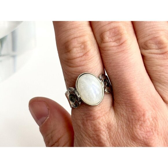 Moonstone Art Deco Sterling Silver Cabochon Israeli Made Vintage Ring - sz 10 - Picture 10 of 10